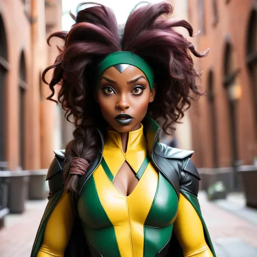 Prompt: Beautiful black woman dressed as rogue xmen