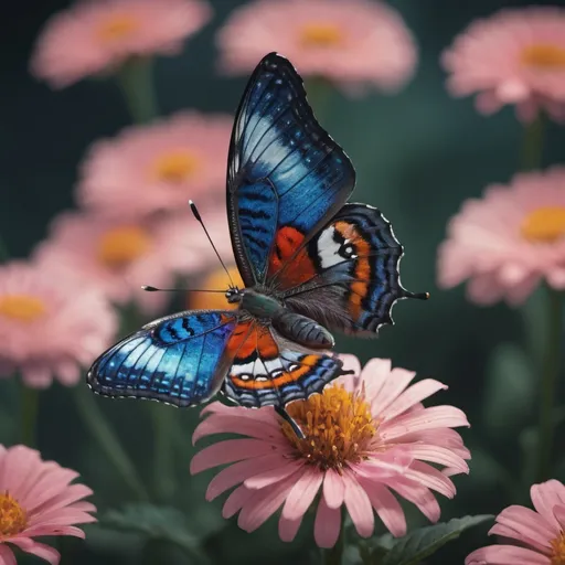 Prompt: Hyper detailed cinematic image of a stunningly beautiful butterfly sitting on a flower