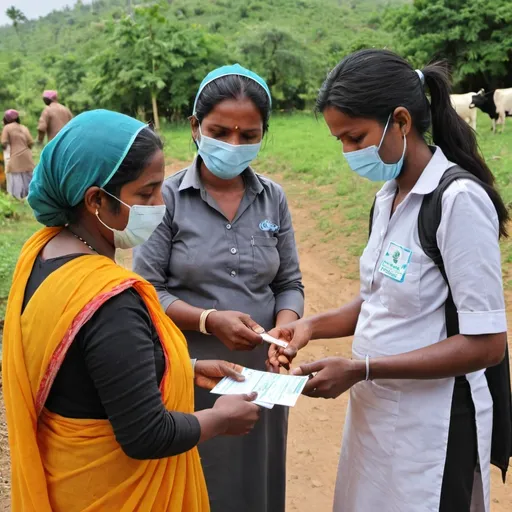 Prompt: Our women workers are going door to door providing free vaccination cards for cows and goats after they were requested to cooperate with the social problems of the association.