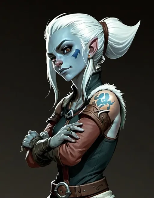 Prompt: dungeons and dragons fantasy art gnome female inquisitive rogue eberron. Dragonmark kind face