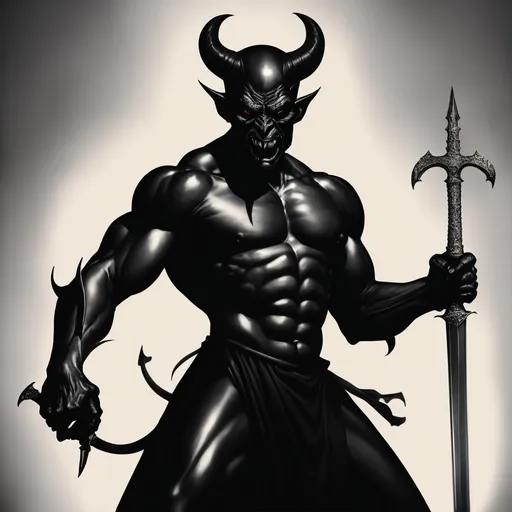 Prompt: Black devil  holding a sword 