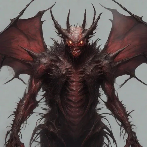 Prompt: Bloodsucking humanoid demon, evil, dark, mutated, long jagged spiky tongue, insect wings on its back