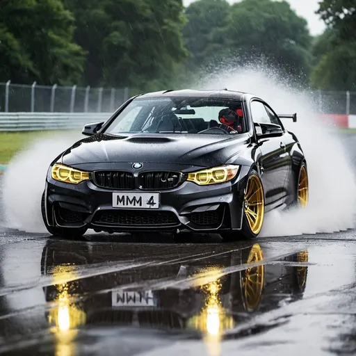 Prompt: Create a BMW M4 drift in rain