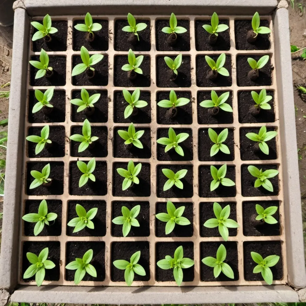 Prompt: young two year old seedlings, planted at 3mx3m spacing. it should be portrat from arial view 
