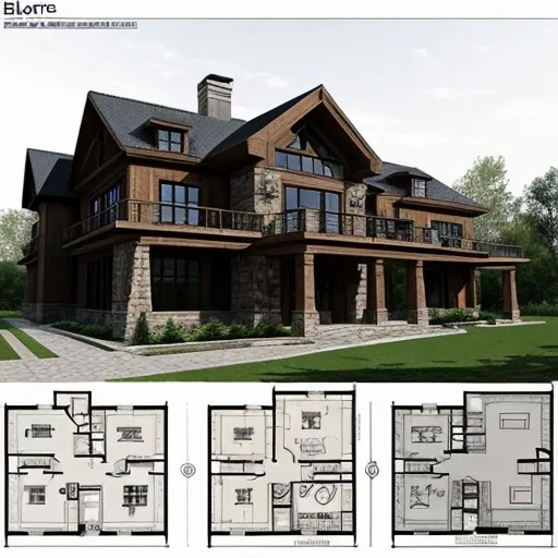 Prompt: modern rustic mansion blueprint


