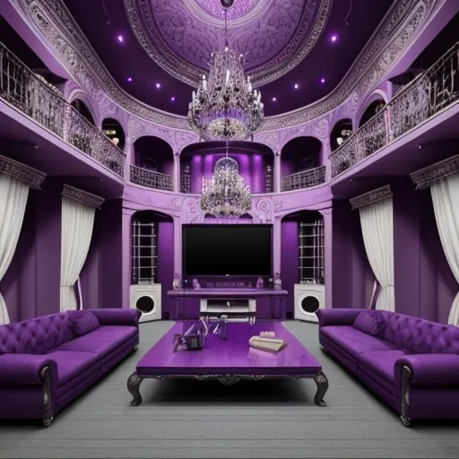 Prompt: maximalist purple music mansion



