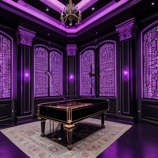 Prompt: maximalist purple music mansion



