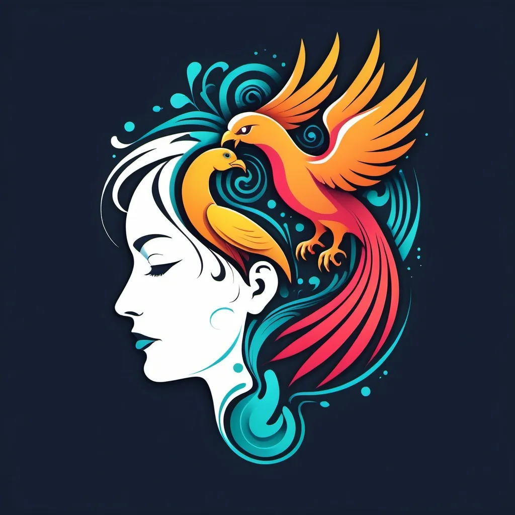 Prompt: A logo for a psychology event mix human head and a phoenix