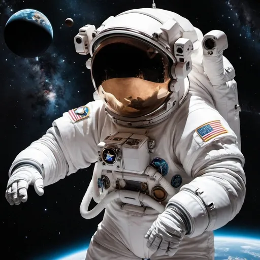 Prompt: Astronauta flutuando no universo entre Planetas