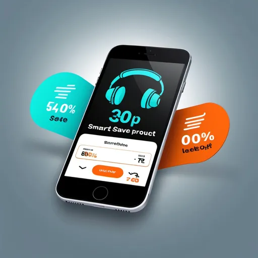 Prompt: Create a modern promotional graphic for a mobile app called "SmartSave".  The design should show a smartphone displaying a price drop alert for a product (like headphones or a laptop), with the original price crossed out and a lower discounted price highli