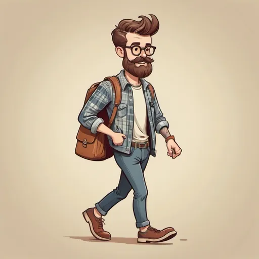 Prompt: happy vintage character cartoon of 
brand walking with hipster clothes
