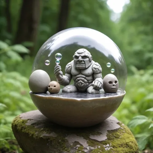 Prompt: Stone Golem, Shamanic Soap, Bubble Pixie Ball Stage 83, Totato and Tyonoa