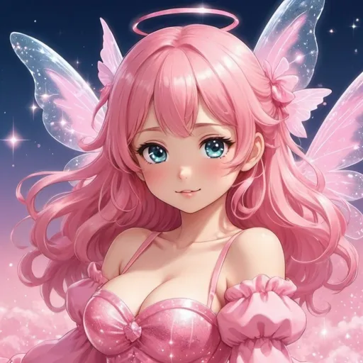 Prompt: Pink Puffy, Big Bootis, Anime Celebrity Girl, Sparkle Fairy Wave, Compassion and Fondness Forever, Beloved Defence