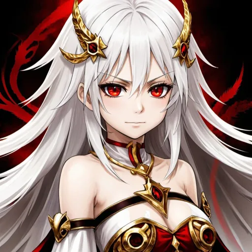 Prompt: Red_Eyes, White_Hair, {Tape}, Gold Hellfire Anime Witch, Young Child, Pure Lucifer Power, 2nd Daughter Queen to Satan, Feather's of Old Latin Ritual Sacrifice, Ancient Rome