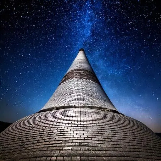 Prompt: Metallic Cone, Brickzone, High Contrast, Jarring Colors, Abrasive Visuals, Nightsky, High Quality, Amazing Perspective, 1;3