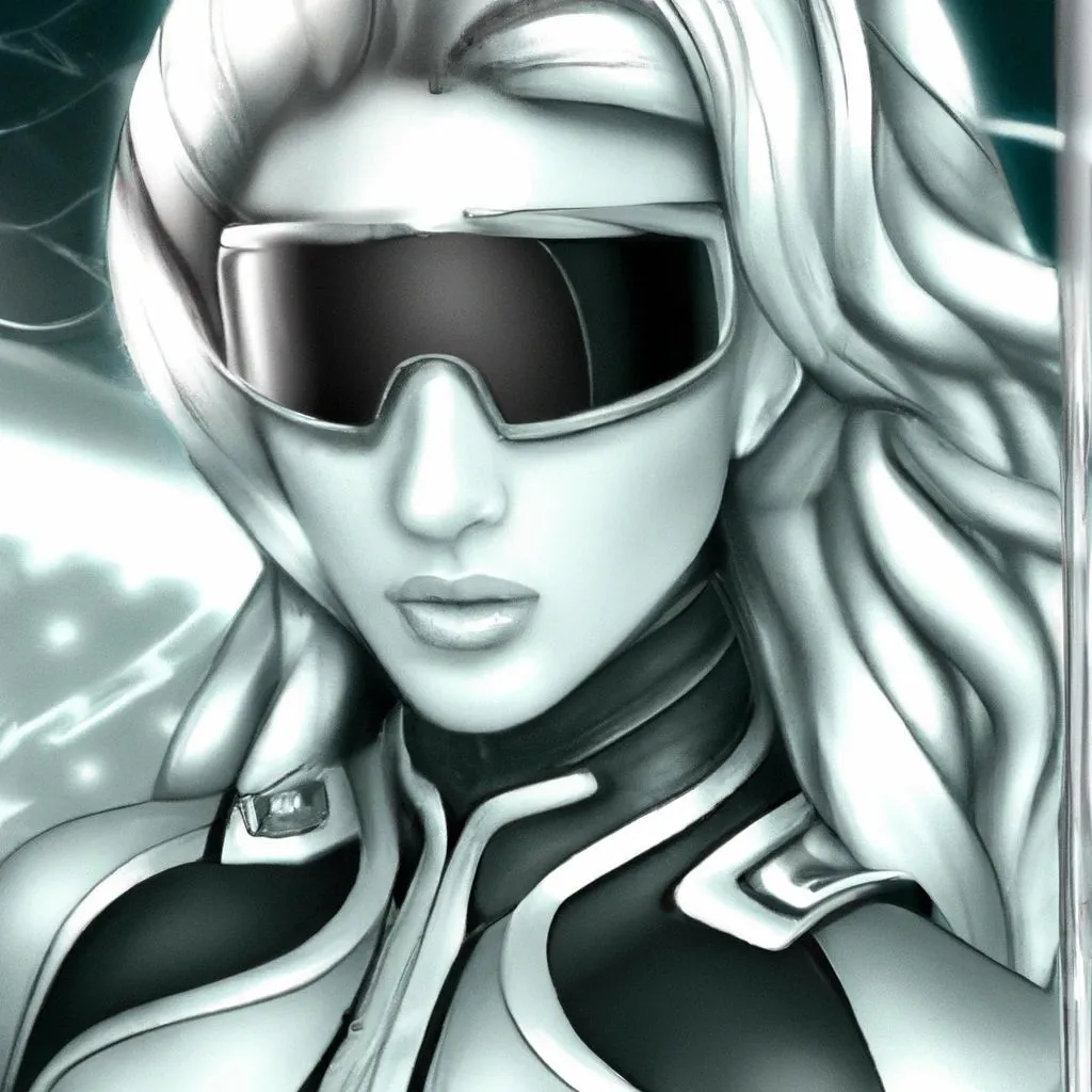 Prompt: HighRes, Blaster Silver Woman, Anime, Grey_Goggles, Arabic Overtone, Soul Surfer Neptune, by Mandra Osbeing, Dynamic but Fragile, Heavy Detial, Grid Based