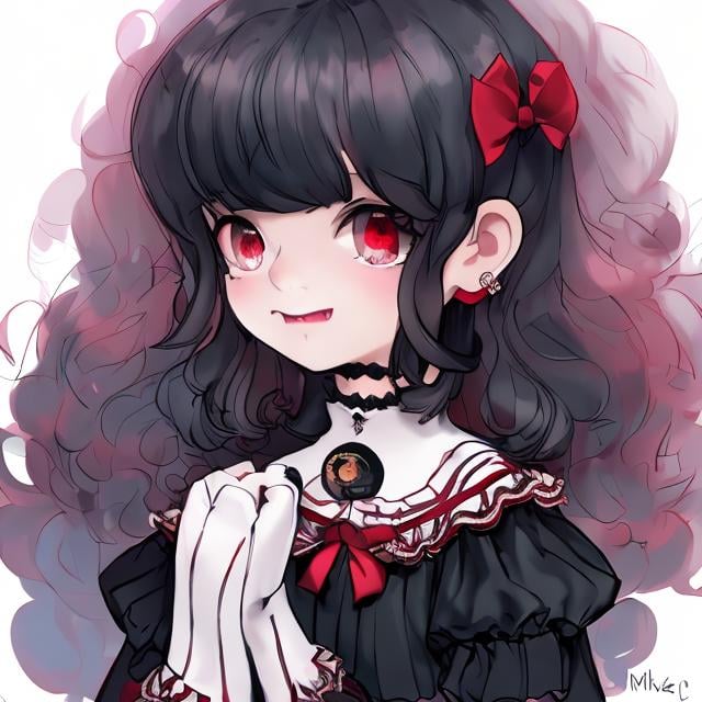 Prompt: Small Girl, GleamingRed_Eyes, Cropped_Hair, Puffed_Collar, Black_Hair, Royal Princess, Charming, Elite, Manipulative and Cunning, by Muzami Enike