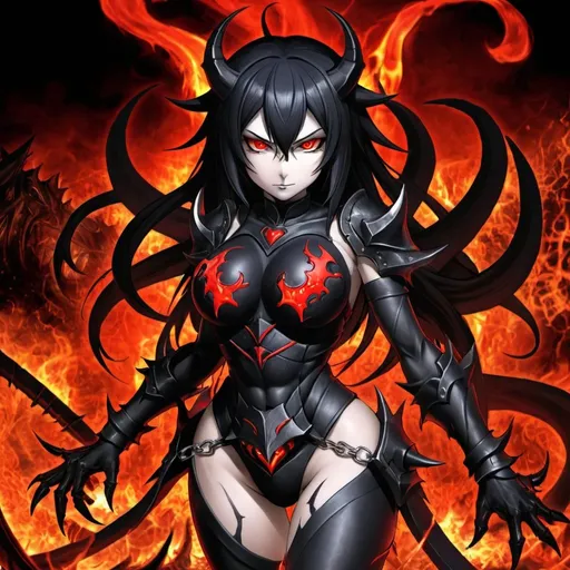 Prompt: Black_Hair, Evil Heart Demon Girl, Drunk, Silent Cunning, Grant Mastery, Ghostly Red_Eyes of 50 Legions of Demons, Murmur, Anime, Clay Iron Heat Mix, Gear, Expansion of Paradise Lost