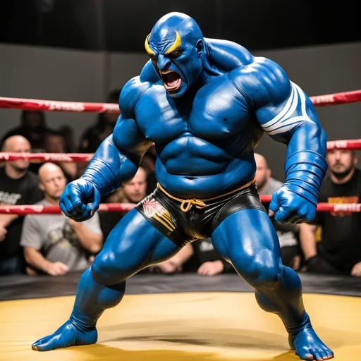 Prompt: Boris Saundings, Wresting Blue Whale Man, Trident of Super, Brawler and Crazy, Brutal, Anime, Clay Iron Heat Mix, Gear, Expansion of Paradise Lost 