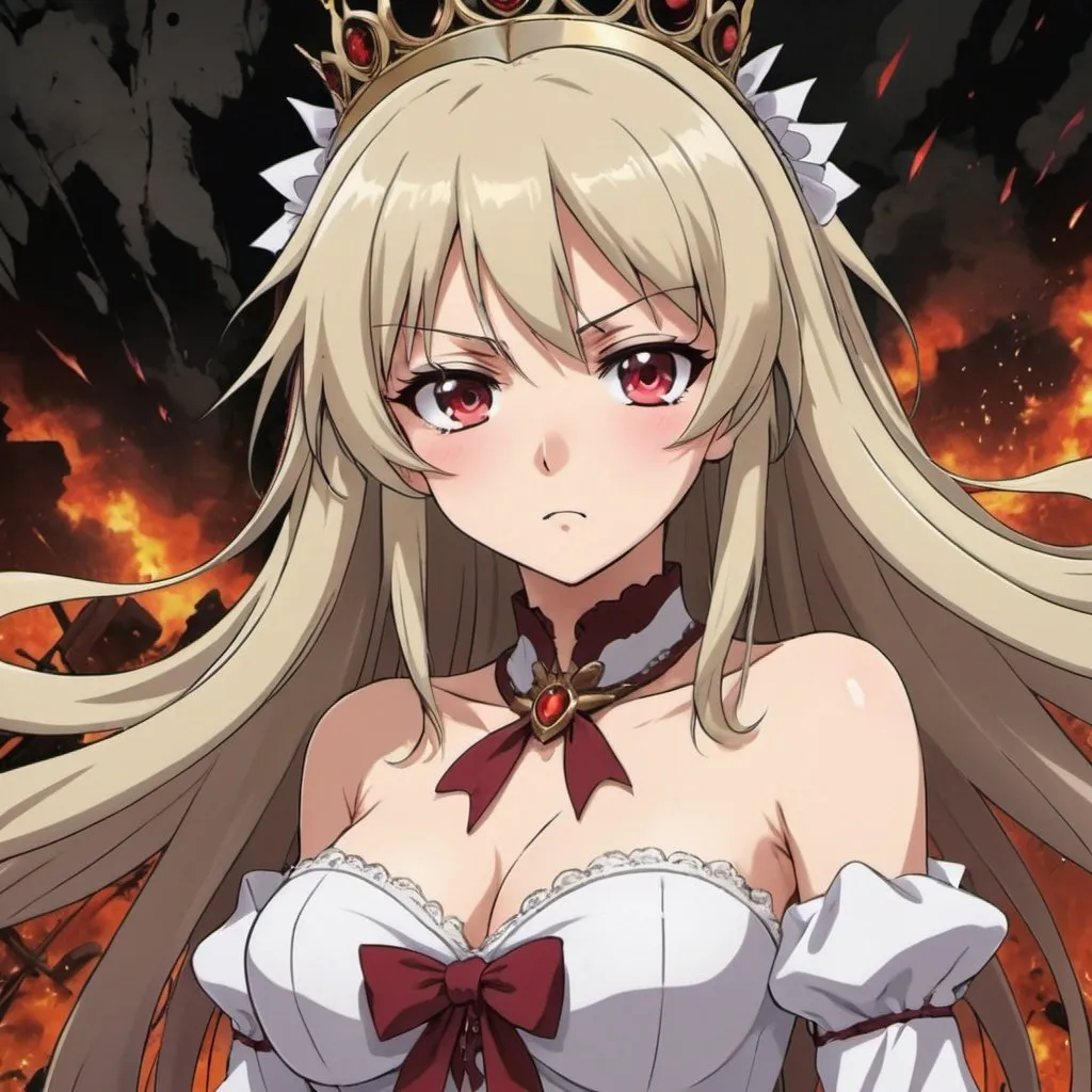 Prompt: Rage Princess Elegant, War Torn Background, Mistreatment, True Anger, Grade S Rank Anime.