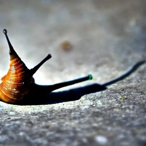 Prompt: Low Quality Picture of Snail Eating Small Object