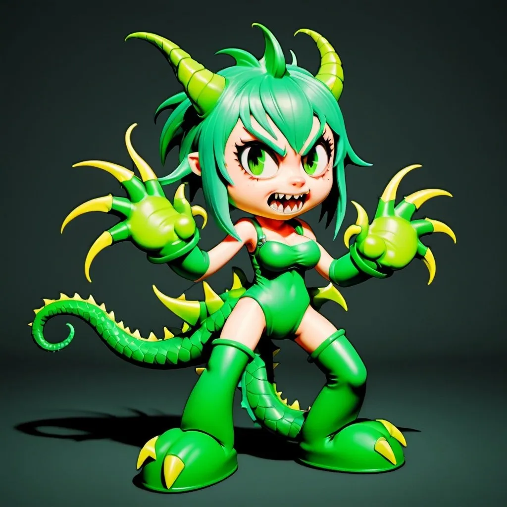 Prompt: Green_Hair, Puffy Dragon Girl, Drunk, Madness Extroverted, Psycho Energy, Blind Warrior of 50 Legions of Demons, Metal Energy, Anime, Metal Water Expansion, Gear, Rage of Hell
