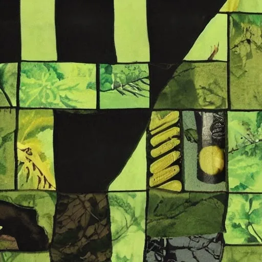 Prompt: Green oil, Grill Taint, Patchwork, by Yonetar Jetabore, Deep Insect Territory, Video 60s, foot Warm, black Hermon