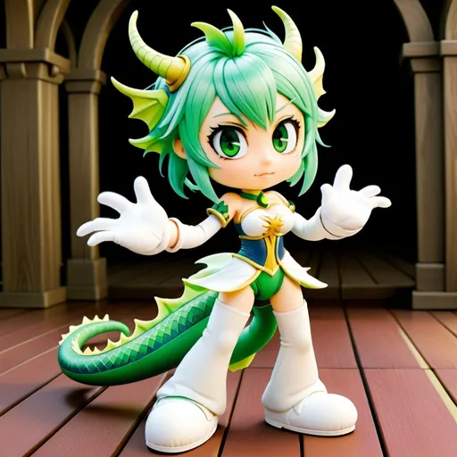 Prompt: Green_Hair, Puffy Dragon Girl, Drunk, Madness Extroverted, Soft Cute Gaze, Blind Warrior of 50 Legions of Demons, Anime, Deck out in Bridal Gear, Vesta Virgo