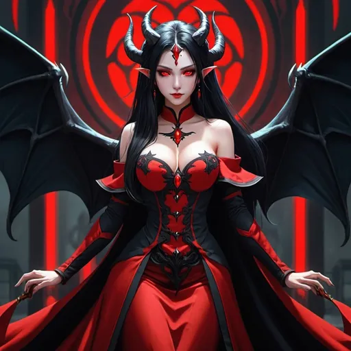 Prompt: Black_Hair, Demoness of The Night, 40 Legions of Demons Under Her Rule, Red_Surge, Err Cos Designation, Core Reactor, Blown, mint dress, Royal Gown