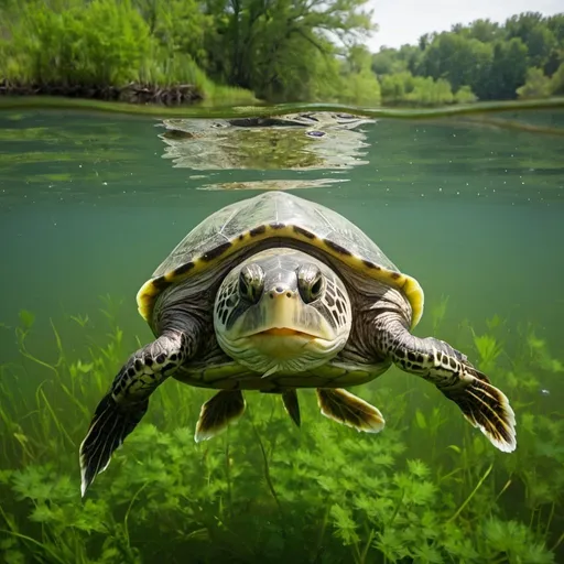 Prompt: Pond Weed, Wide-Mouth Bass, Turtle, photo by Sam Gibson