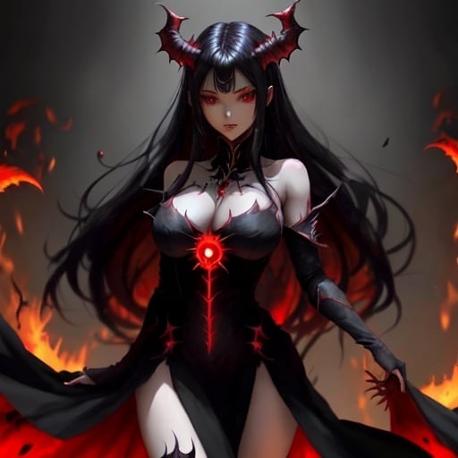 Prompt: Black_Hair, Demoness of The Night, 40 Legions of Demons Under Her Rule, Red_Surge, Err Cos Designation, Core Reactor, Blown, mint dress, Royal Gown