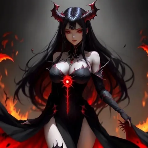 Prompt: Black_Hair, Demoness of The Night, 40 Legions of Demons Under Her Rule, Red_Surge, Err Cos Designation, Core Reactor, Blown, mint dress, Royal Gown