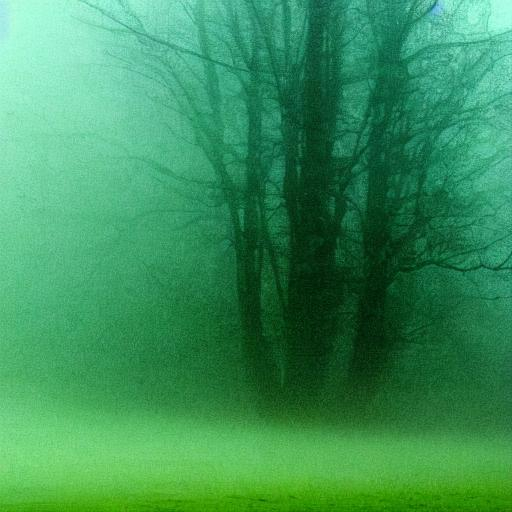 Prompt: Grey Fog, Green Distinct Glow, Ch23xn, Theme of Alone