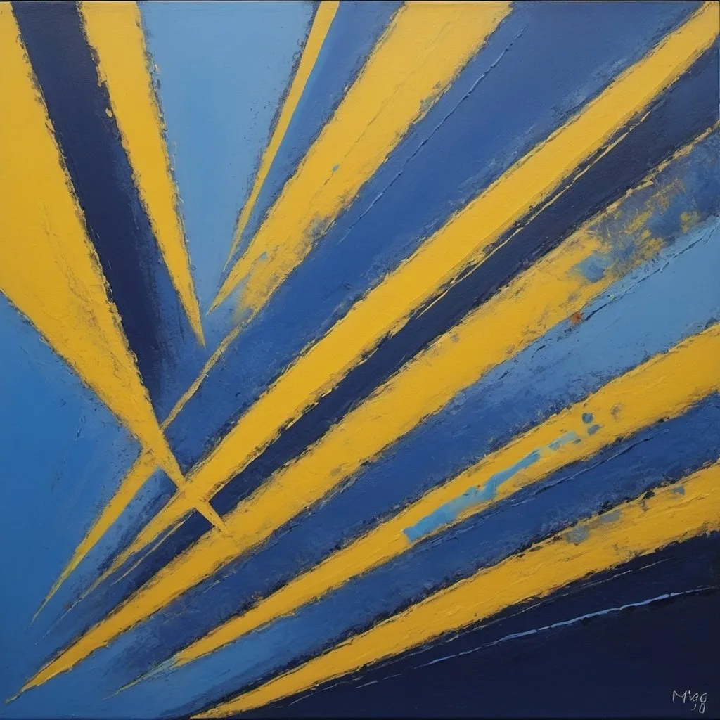 Prompt: Blue Swift, Yellow Beams, Abstract Painting by Max Igig