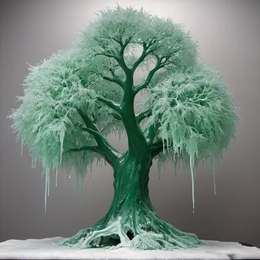 Prompt: Green, Ice Tree, Manic Paint, Solid Form, Great Bane Country, by P. Whittset