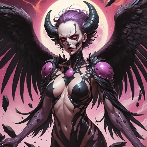 Prompt: Full Art Anime, Vulture Cosmic Kate, Great Sludge Toxic Demon. Draining Kiss, Emerged in Toxic Silk Sick Poison, Truly Evil Greed, Tasteless Abenmo
