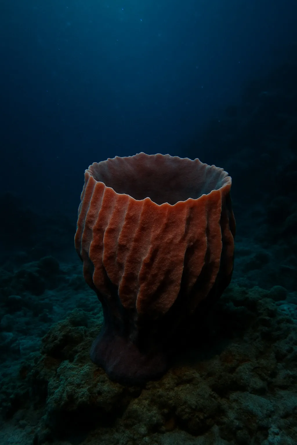 Prompt: a sponge, underwater, deep ocean
