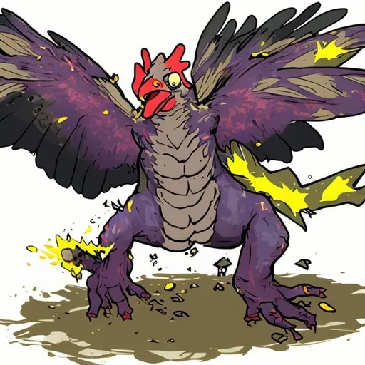 Prompt: Mudslap, Wild Abstract Flying Rancid Chicken, Interesting Demonstrator, Classwork RPG, Fairy Psychic Totem Pokemon, True Power of Love