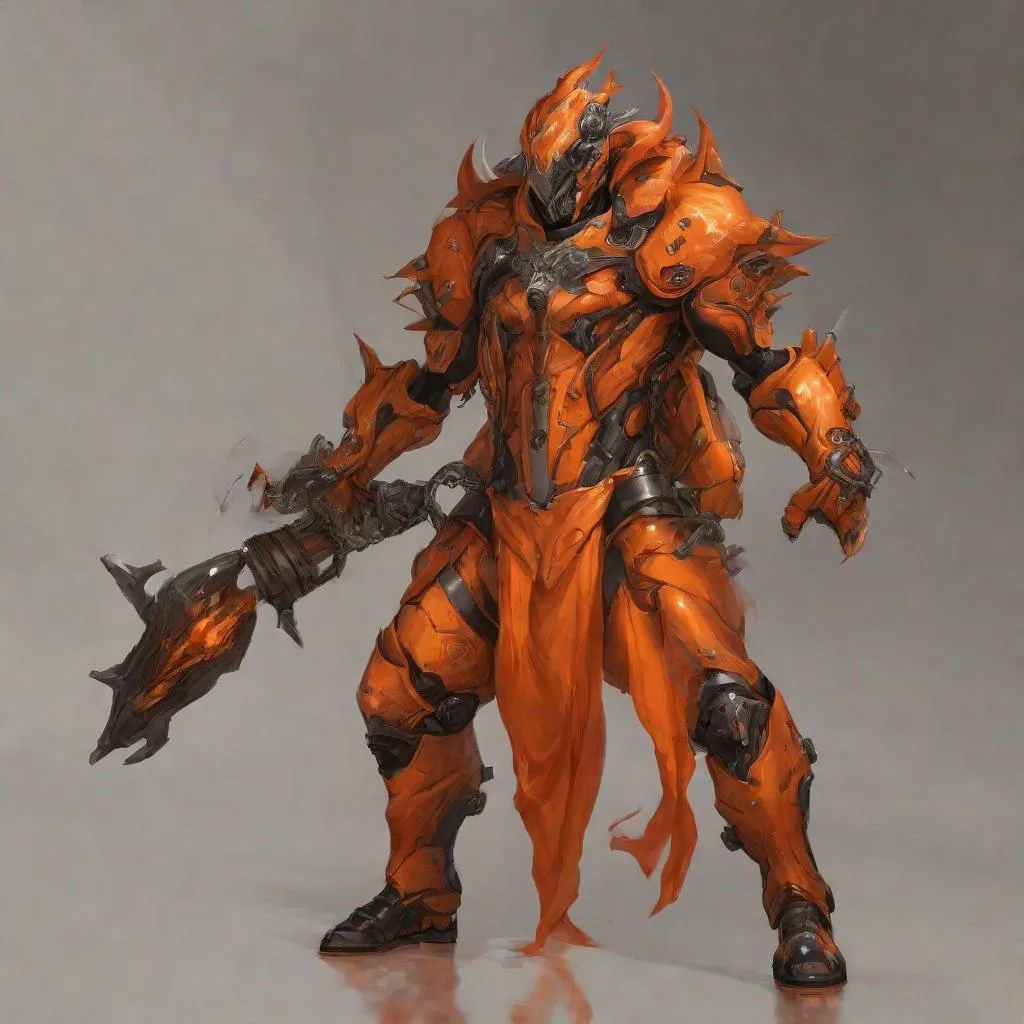 Prompt: Firebreather, Heathen Orange Uni-Suit, Aggressive Bold, Hastening Belt, Stunning