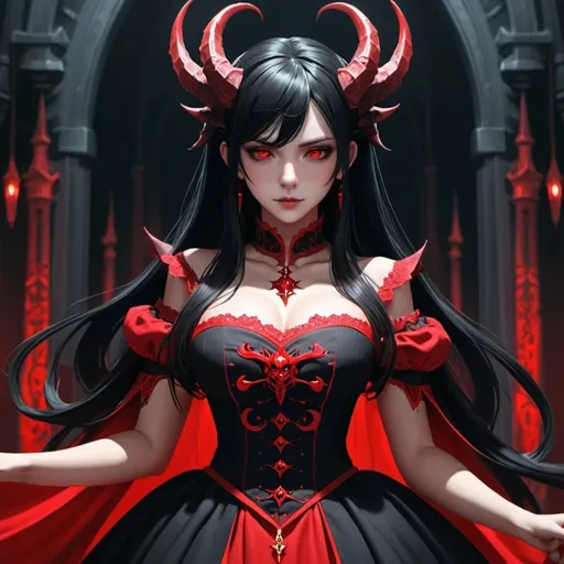 Prompt: Black_Hair, Demonness of The Night, 40 Legions of Demons Under Her Rule, Red_Surge, Err Cos Designation, Core Reactor, Blown, mint dress, Royal Gown
