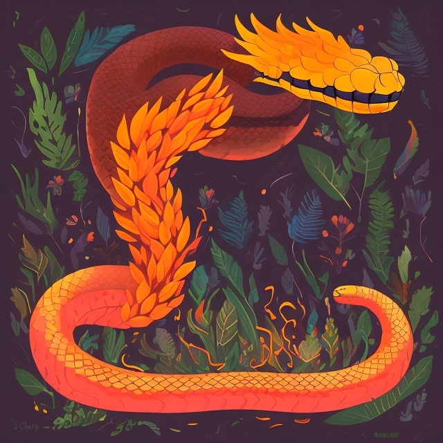 Prompt: Big Fire Snake, Feather Tonics, by Molly Santly