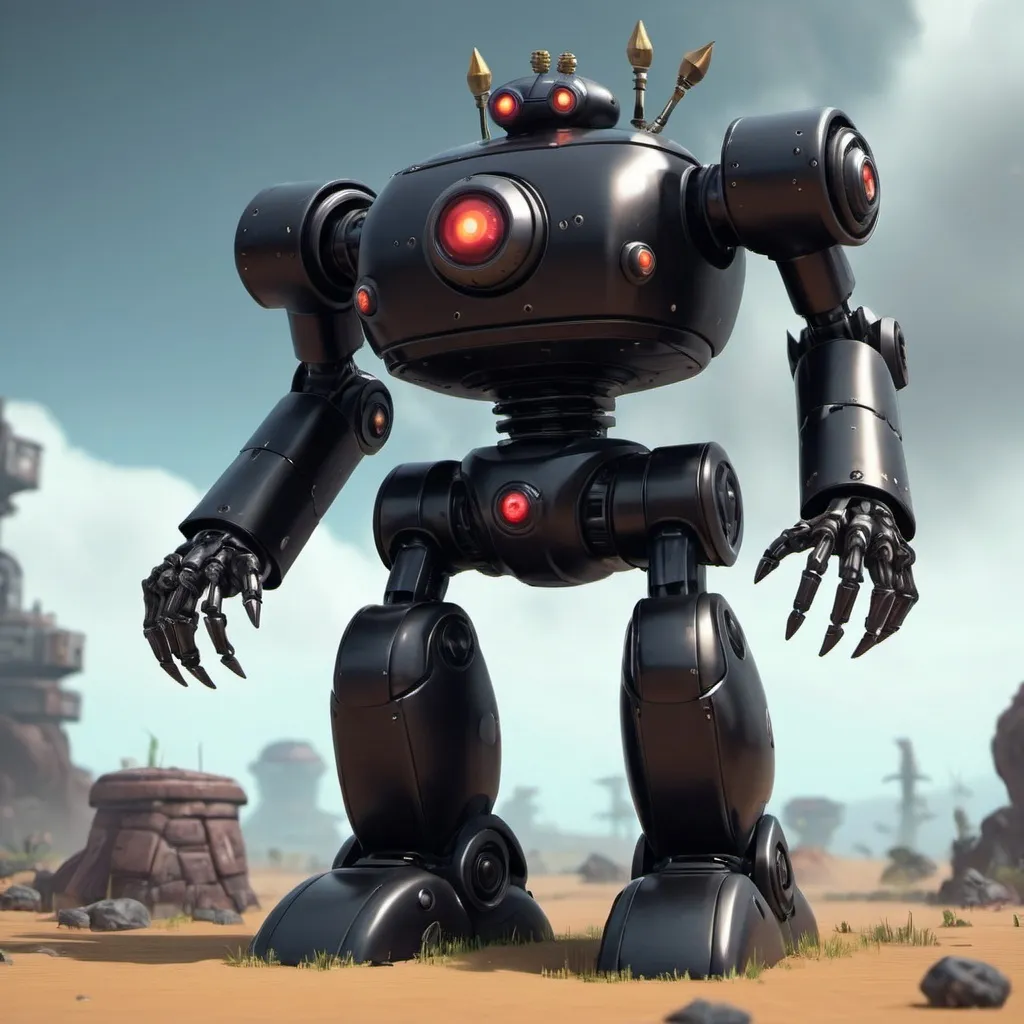 Prompt: Big Robot Pete, Final Boss, Huge Waist, 20k Nanobots, Black Storm XR, Far Gone Legends