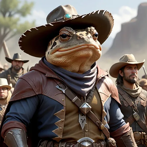 Prompt: Toad, Cowboy Ranger, Arothgorian Pastor, Crowd Control D&D, 4k