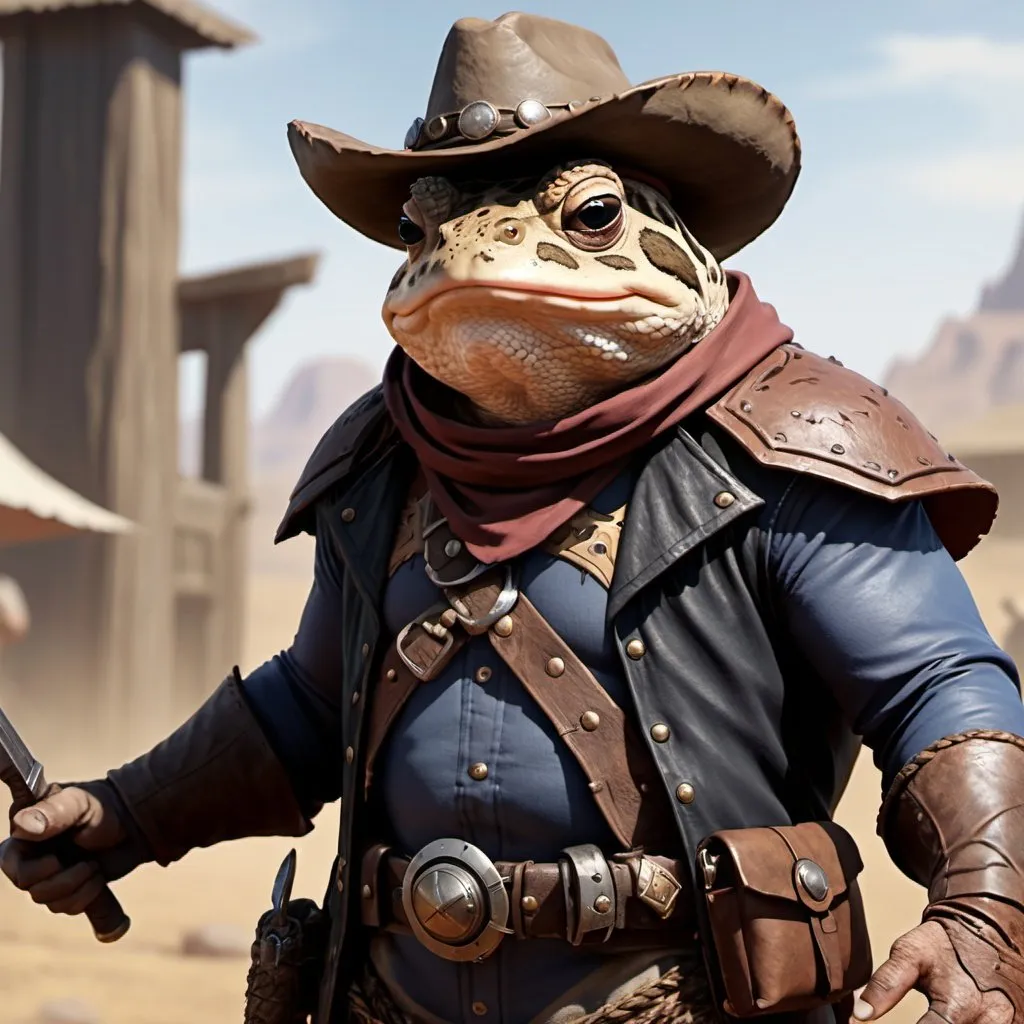 Prompt: Toad, Cowboy Ranger, Arothgorian Pastor, Crowd Control D&D, 4k