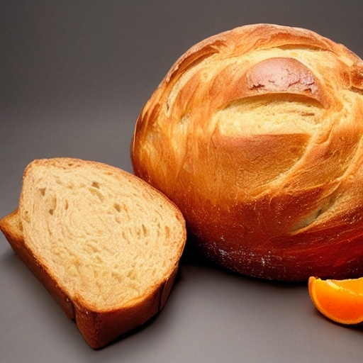 Prompt: Orange Big. Bread, Giant Lob of Bread, Quaint Small Fiber Detail, Hard to Explain, Metaphor of True Hunger, Bristle Bayy