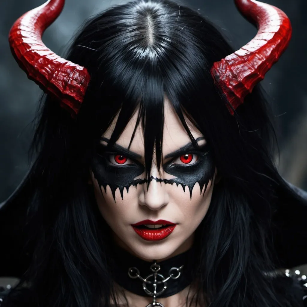 Prompt: Black_Hair, Sharp Red_Demon Eyes, Heavy Black Oil, Wild Free, Drunk, Witch of Chaos and Malice, Fearless and Cunning, Terrible and Evil, Rude and Selfing, Haughty