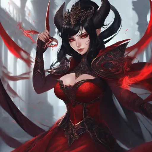 Prompt: Black_Hair, Demoness of The Night, 40 Legions of Demons Under Her Rule, Red_Surge, Err Cos Designation, Core Reactor, Blown, mint dress, Royal Gown