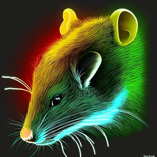 Prompt: Rat, Mammal Mouse, HyperImpact Logo, Green Neon Brights, by Toks3