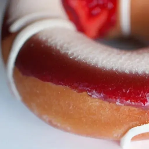 Prompt: large doughnut strawberry vanilla flake. close up pic by James Cleanstream