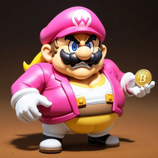 Prompt: Pink Ribbon Wario, Fat Farter, Coin World Omego Clause (qV-idle throw) Anime, Clay Iron Heat Mix, Gear, Expansion of Paradise Lost